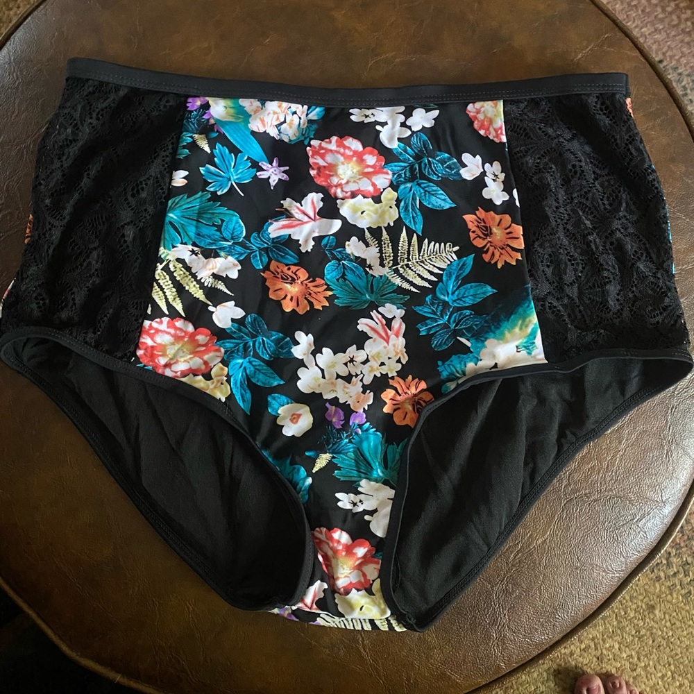 High Waisted Floral/Mesh Bikini Bottoms